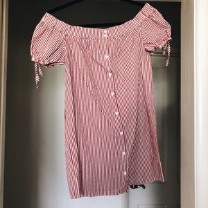 Red & White Striped Off-the-Shoulder Dress